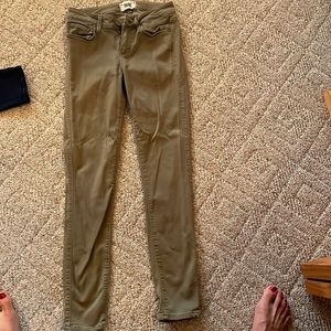 Paige olive color skinny jeans. Mid rise stretch.